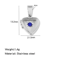 Silver stainless steel heart locket pendant with blue zircon stone, 13.2mm by 21.5mm - Steel Color (Blue Stone)