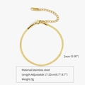 18K gold plated stainless steel 2mm snake bone bracelet with adjustable 17-22cm length - 2mm / Gold