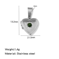 Silver stainless steel heart locket pendant with green zircon stone and dimensions - Steel (Green Rhinestone)