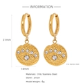 Detail view of 18k gold 316L stainless steel Evil Eye coin earrings with zircon inlay - Evil Eye Coin Style (HE0029G)