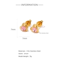 Minimalist gold 316L stainless steel heart stud earrings with pink zircon stone inlay - Pink Heart (HE0053G)