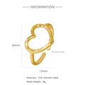 Minimalist 18k gold heart open ring in 316L stainless steel with 20mm height - Heart Shape