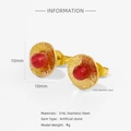 French style 316L stainless steel earrings with red round artificial stones, 10mm diameter - Starburst Pattern Red Bead Style (HE0048G)