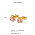 18k gold plated 316L stainless steel stud earrings with 5mm pink zircon stones - Pink Round Zircon (HE0051G)