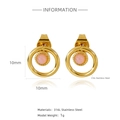 Elegant 18k gold plated 316L stainless steel stud earrings with pink cat eye stone - Bezel Set Pink Cat Eye Effect Style (HE0033G)