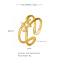 Minimalist 18k gold plated 316L stainless steel open ring with hollow geometric design - Cross Design