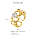 18k gold plated stainless steel hollow geometric ring with sparkling zircon stone - Rhinestone Cut Out