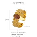 Detail specifications of 18K gold stainless steel ring with oval brown stone inlay - Amber Brown (HR0003G50-1)