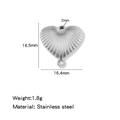Polished silver heart pendant in stainless steel with textured shell-like radial grooves - Double Loop Heart Steel (HP0246S12)