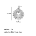 Polished silver stainless steel heart sunburst charm pendant with dimension markings - Sunflower Steel (HP0246S13)
