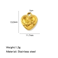 18K gold plated stainless steel heart pendant with floral embossed texture and dimensions - Heart Gold (HP0246G06)