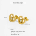 Golden 316L stainless steel sunflower heart stud earrings with green artificial stone - Hollow Heart Opal Texture Style (HE0039G)