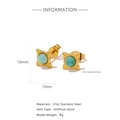 Golden 316L stainless steel four-point star earrings with emerald green gemstones - Vintage Scalloped Green Stone Style (HE0056G)
