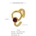 Minimalistischer 18K vergoldeter Ring mit großem runden Rahmen und lila Schmuckstein - Violetter Stein Stil (HR0003G47-3)