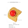 Retro 18K gold plated stainless steel wide ring with large red turquoise stone inlay - Red Turquoise Pattern (HR0003G33-3)