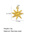 Golden stainless steel starburst pendant with dimensions 21.1mm x 17.7mm and 1.6g weight - Sun Gold (HP0246G20)