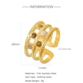 Hammered 18k gold plated 316L stainless steel triple layer open ring with small stones - Three Layer Gem