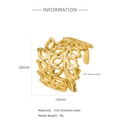 Polished 18k gold plated 316L stainless steel leaf ring with adjustable open band - Gold Leaf