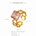 18k gold plated 316L stainless steel ring with square pink zircon in link design - Cut Out Pink Gem