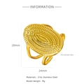 18k gold plated 316L stainless steel oval ring with textured sunburst pattern - Straw Hat Style