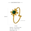 Adjustable 18K gold-plated stainless steel ring with green stone sunflower design - Artificial Malachite Style(HR0003G58-2)