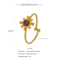 18K gold plated stainless steel open ring featuring a round purple stone setting - Artificial Amethyst Style(HR0003G58-3)