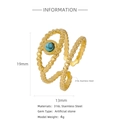 Dettaglio dell'anello in acciaio dorato con pietra turchese blu e dimensioni esatte - Stile Blu (HR0003G70-1)