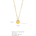 Detail showing 316L stainless steel gold necklace with zircon Fu pendant and dimensions - Fu Character Zirconia Style (HN0058)