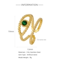 Anello aperto in acciaio inossidabile 316L dorato con pietra malachite verde doppia - Stile Verde (HR0003G70-2)