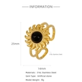Anello aperto in acciaio inossidabile 316L dorato stile girasole con pietra nera artificiale - Nero (HR0003G66-1)