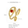 Anello in acciaio inossidabile dorato a due strati con gemma rotonda rossa incastonata - Stile Rosso (HR0003G70-3)