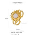 Gold plated sunflower ring in 316L stainless steel with a white stone center - White (HR0003G66-2)
