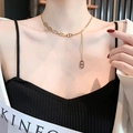 Fashionable gold plated stainless steel necklace featuring CD logo and Y-shaped tassel - CD Letter Logo Necklace (879) / Gold