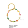 Macro detail of 18K gold stainless steel chain with colorful daisy flower enamel charms - 17+5cm / Multicolor Style 1 (HB0026G-1)