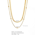 Dettaglio della collana a doppio strato placcata oro 18 carati con maglia piatta e perline - Stile Collana in Oro a Doppio Strato (HN0063)