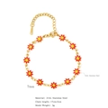 Detail showing 18K gold titanium steel chain with colorful 7mm daisy charms and lobster clasp - 17+5cm / Red Flower Style (HB0026G-4)