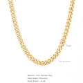 7mm gold Cuban link chain necklace details in 316L stainless steel with dimensions - 7mm Thick Cuban Link Chain (HC0002G7050)