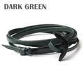 Close-up of dark green multilayer leather bracelet with black polished anchor clasp - Dark Green