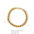 Golden 7mm 316L stainless steel wheat chain bracelet with secure lobster clasp - Wide Gold