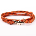 Bracciale in corda intrecciata arancione con gancio a forma di squalo dorato per uomo e donna - Stile Intrecciato Arancione Brillante (GSY-05)