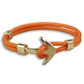 Détail du bracelet nautique en corde orange avec fermoir ancre dorée en métal brillant - Corde Orange (Fermoir Doré)