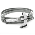 Bracelet multicouche en cuir gris fait main avec un fermoir en métal en forme d'ancre hache - Gris