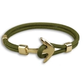 Détail d'un bracelet en corde tressée vert armée avec fermoir ancre doré et perles en métal - Corde Vert Armée (Fermoir Doré)