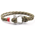 Pulsera de supervivencia de paracord verde oliva con grillete de acero inoxidable - Verde Militar Con Detalles Rojos Blancos