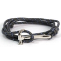 Men's Viking style wrap rope bracelet with hammer-shaped metal buckle on white background - Grey/Blue Style (SCT-01)