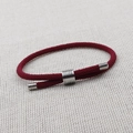 Minimalist deep red woven cord bracelet with polished silver metal decorative beads - Style A (Round) / Burgundy