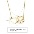 Golden titanium steel necklace featuring interlocking heart and paw print charms - Gold (HN0004G)