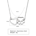 Silver stainless steel heart and cat paw pendant necklace with a 50cm adjustable chain - Silver (HN0004S)
