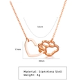 Rose gold heart and cat paw pendant necklace in polished stainless steel for women - Rose Gold (HN0004R)