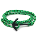 Detailed shot of green nautical paracord bracelet with a black metal anchor clasp - Green Yellow Black Mix (BA-05)